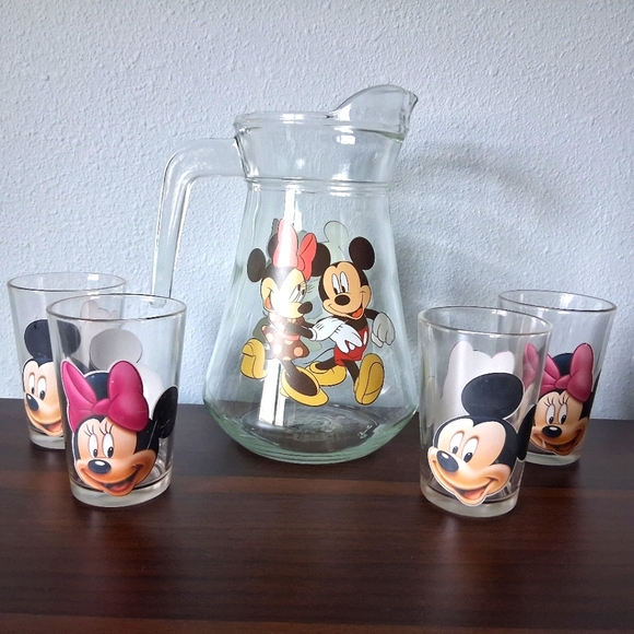Disney Mickey Minnie Mouse Pitcher And Glasses Set Juice Water Drink Glass Kids - Picture 3 of 16